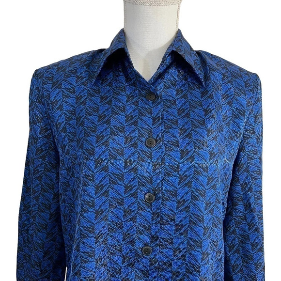 Norton McNaughton Womens Button Up Blouse 6 Royal Blue Black Shoulder Pads Retro - Picture 3 of 9